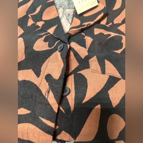 A New Day Womens M Medium Button-Down Camp Shirt  Linen Short Sleeve Blouse - Picture 5 of 8